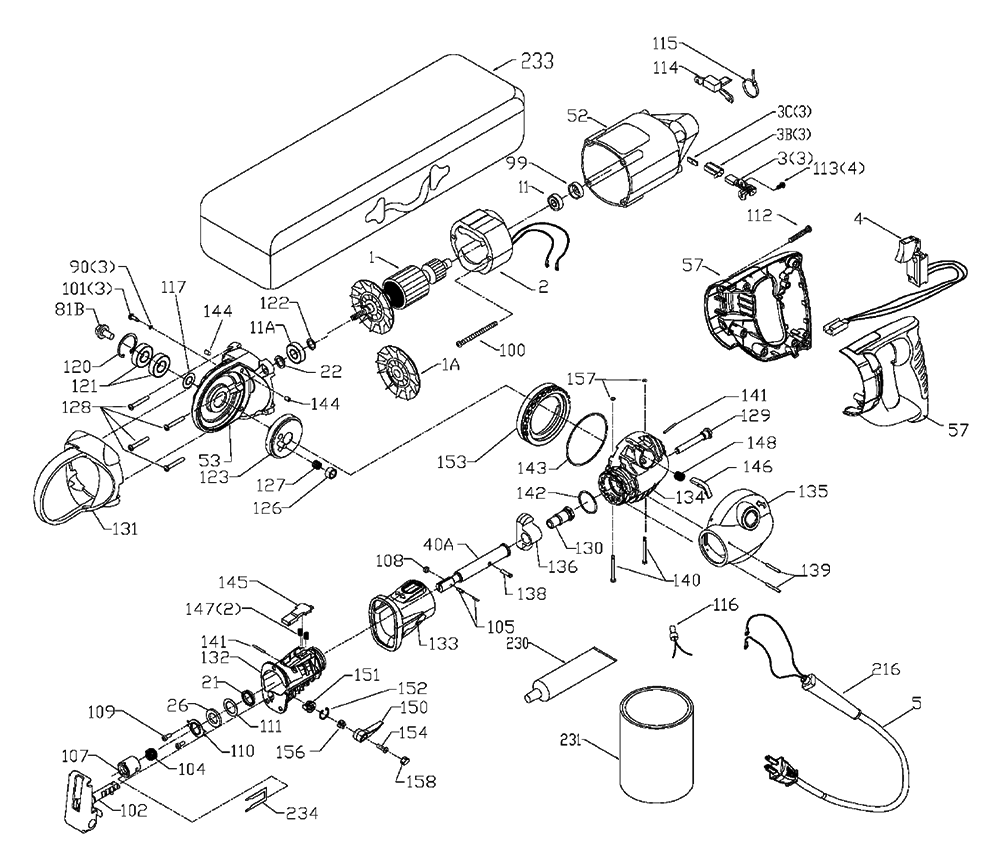 Fig-0 Diagram and Parts List for 750  Porter Cable Sander Grinder